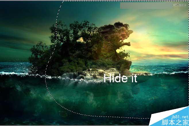Photoshop合成海洋巨龟驮着岛在水上漂浮的效果图