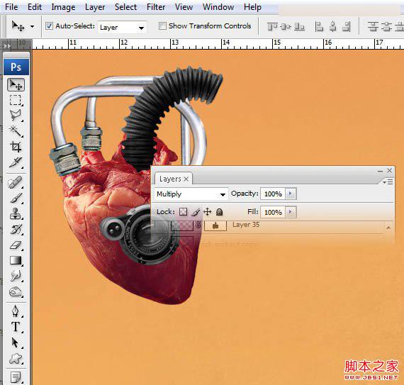 Photoshop合成创意抽象的机械人心脏效果图