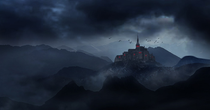 Photoshop合成制作夜幕下的恐怖城堡