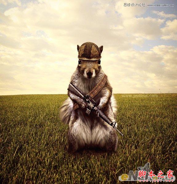 Photoshop设计打造出草原上超酷的松鼠守卫战士