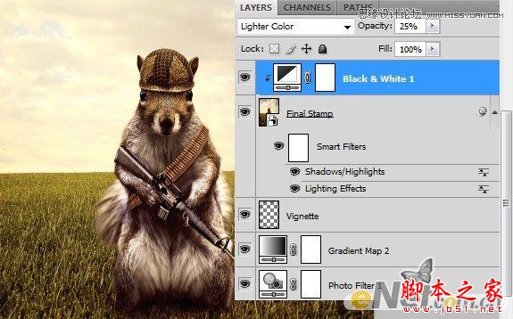 Photoshop设计打造出草原上超酷的松鼠守卫战士