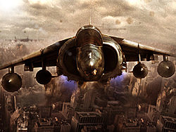 Photoshop合成制作正在空中飞翔的战斗机海报