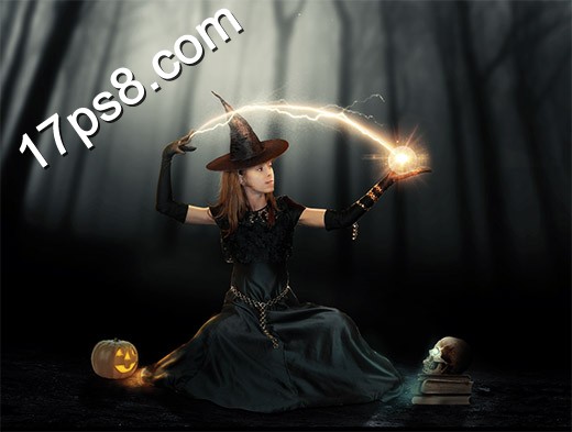 photoshop设计制作万圣节巫婆手握水晶球的魔法海报ps教程
