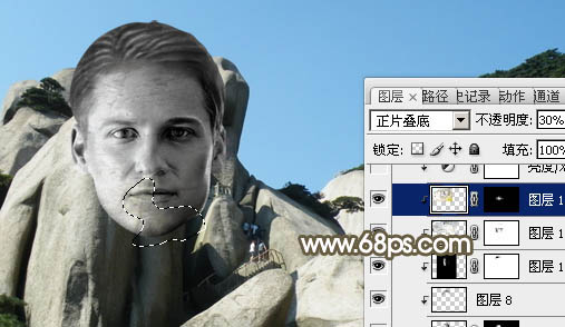 photoshop快速把人物头像制作成石头里的石像教程