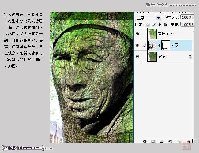 photoshop将人像合成到古树里面的教程