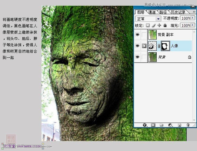 photoshop将人像合成到古树里面的教程