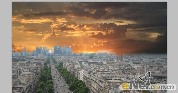 photoshop合成制作出高楼中远眺城市日出场景