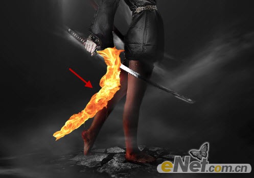 photoshop将美女图片合成制作出超酷的火焰武士