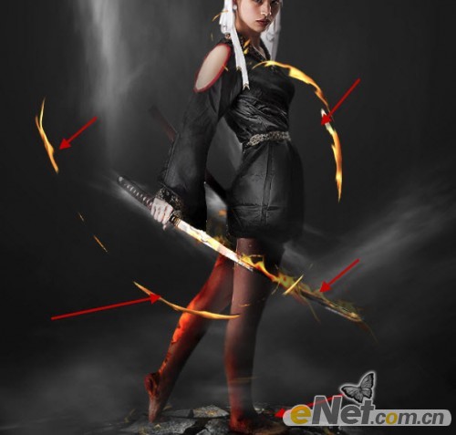 photoshop将美女图片合成制作出超酷的火焰武士