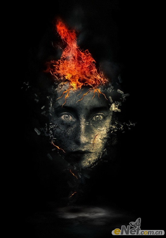 photoshop合成制作出正在燃烧的破碎面具