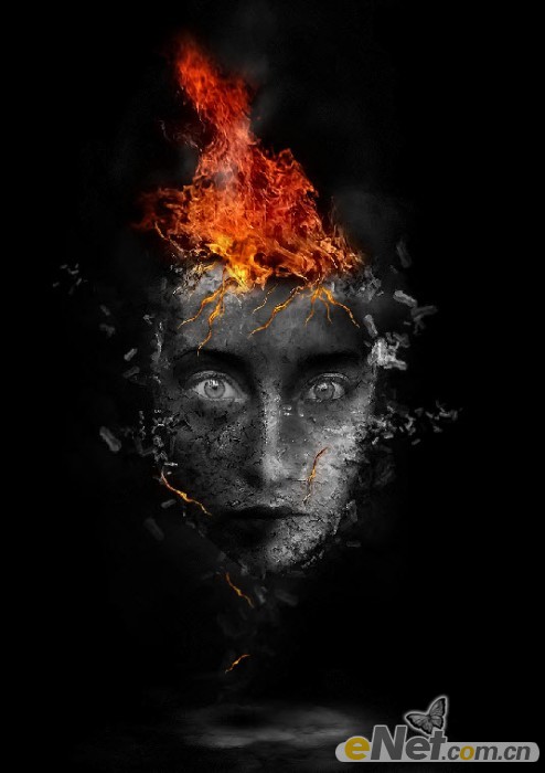 photoshop合成制作出正在燃烧的破碎面具