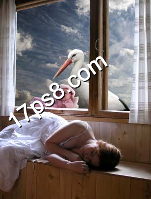 photoshop合成制作出美女梦见白鹤送子的场景