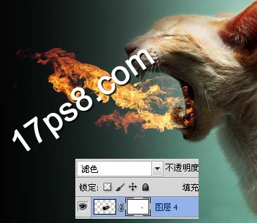 photoshop合成制作出嘴里喷火鼻孔冒白烟的变异猫咪