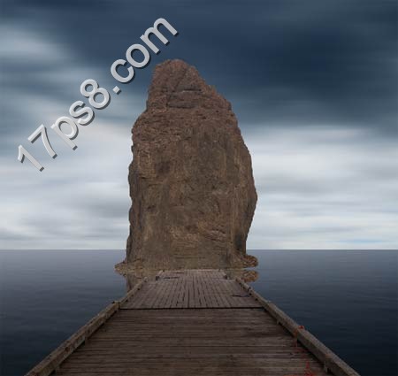 photoshop合成制作出奇形怪状的石头房子矗立在海边的恐怖场景