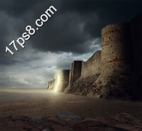 photoshop合成制作出神秘的暗夜光线沙漠中的城堡