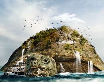 photoshop合成制作海龟岛­自然场景