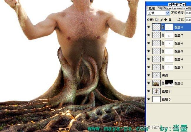Photoshop合成吓人的树妖制作教程