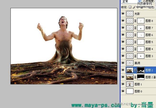 Photoshop合成吓人的树妖制作教程