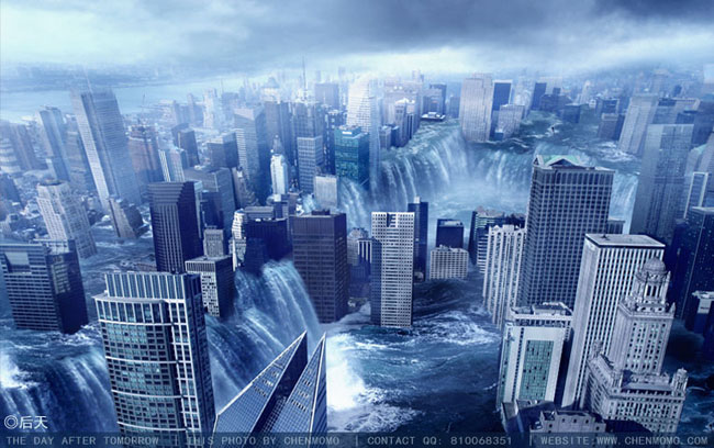 photoshop合成科幻的洪水蔓延的城市