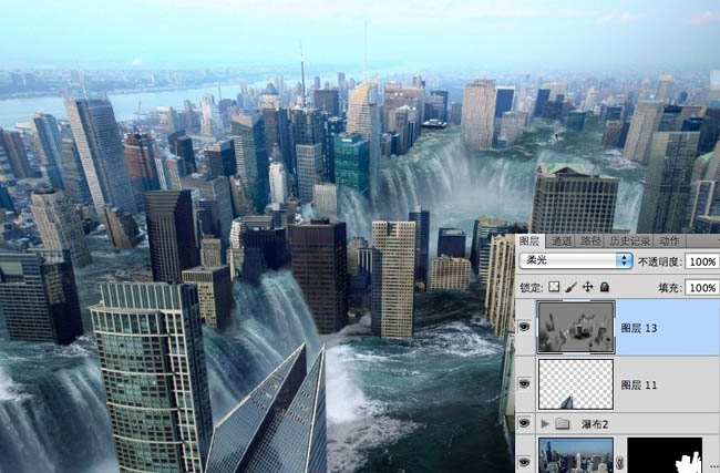photoshop合成科幻的洪水蔓延的城市