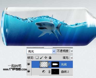 photoshop合成在瓶子里游泳的鲨鱼