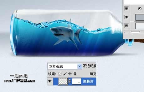 photoshop合成在瓶子里游泳的鲨鱼