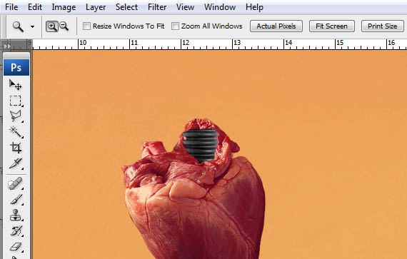 photoshop合成抽象的绿色心脏海报