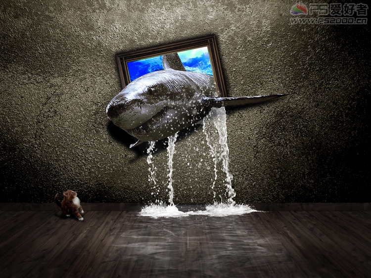 Photoshop 合成非常相框的鲨鱼