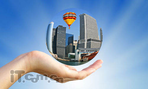 PS将城市及风景照片融入水晶球