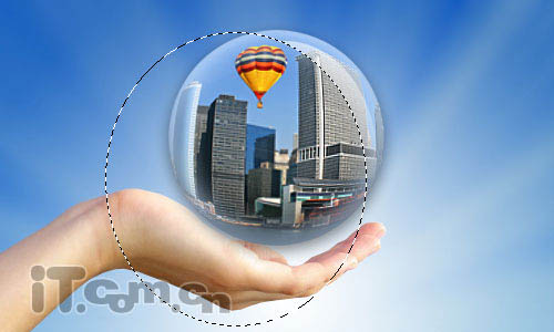 PS将城市及风景照片融入水晶球
