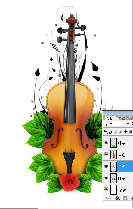 photoshop 用玫瑰装饰吉它效果