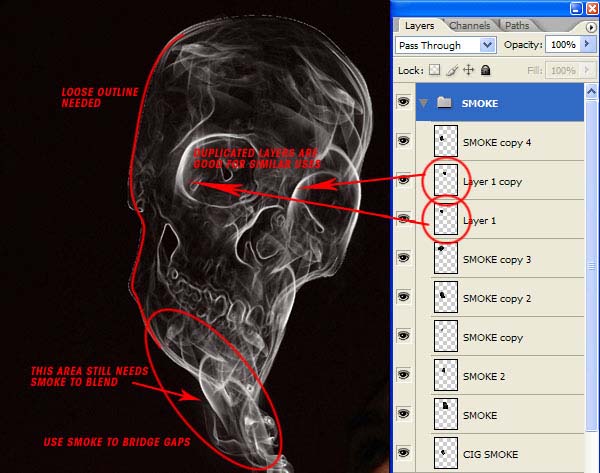 photoshop 合成带有骷髅头像的烟雾