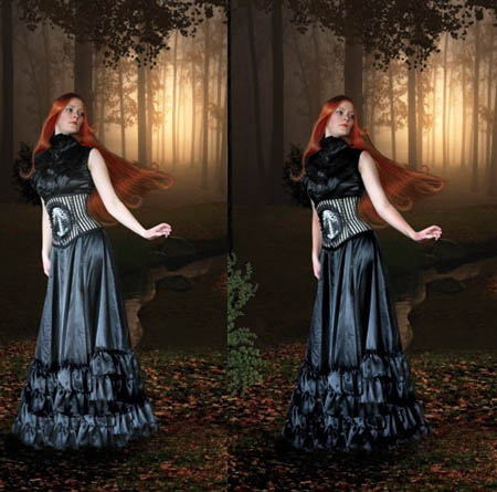 Photoshop 合成昏暗森林里的女巫