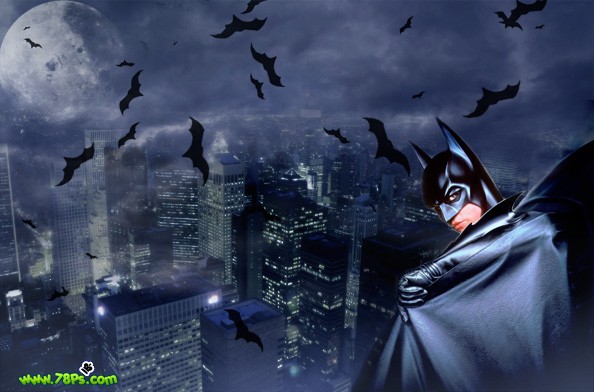 photoshop 合成黑夜里神秘的蝙蝠侠