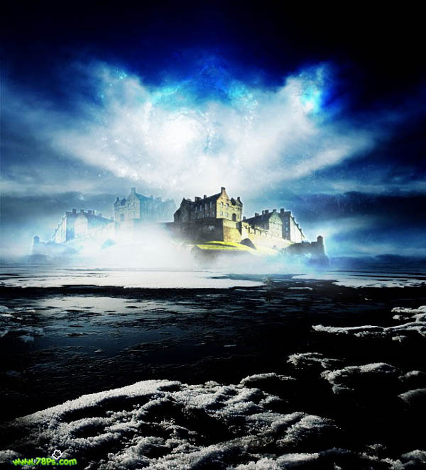 photoshop 合成冰河上的古代城堡
