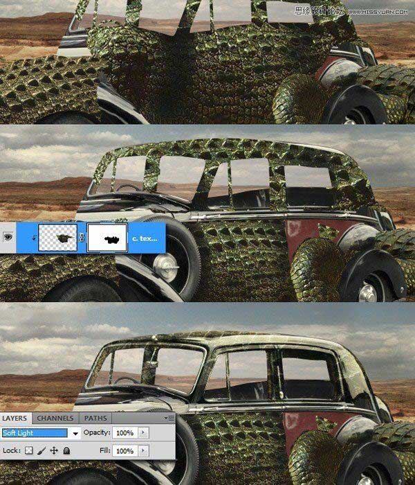Photoshop创意合成沙漠上行走的鳄鱼汽车教程