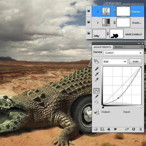 Photoshop创意合成沙漠上行走的鳄鱼汽车教程