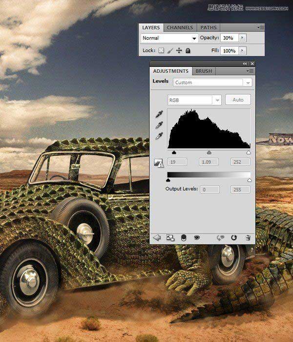 Photoshop创意合成沙漠上行走的鳄鱼汽车教程