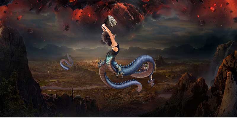 Photoshop合成创意人面蛇身的女娲补天场景图教程