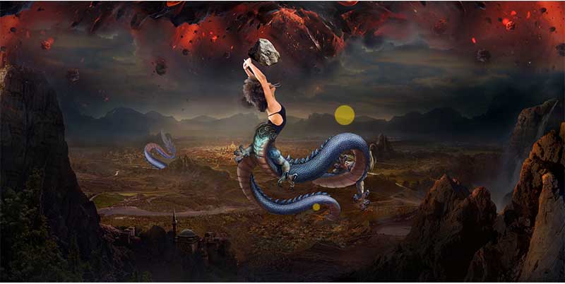 Photoshop合成创意人面蛇身的女娲补天场景图教程
