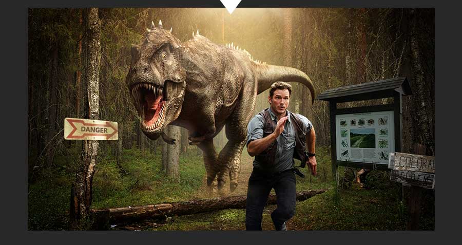 PS创意合成超酷的侏罗纪世界恐龙逃亡电影海报教程