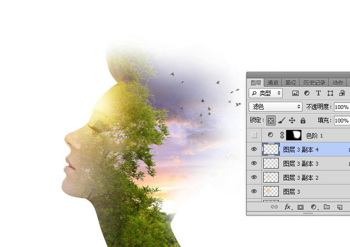 Photoshop将人像和风景重叠制作创意的二次曝光效果