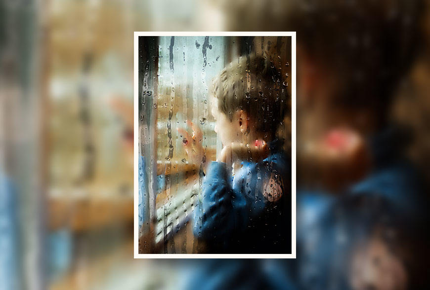 ps给望向窗外的男孩照片添加玻璃雾气效果教程