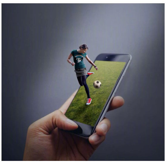 PS创意合成人物站在手机中踢足球的立体感手机海报教程
