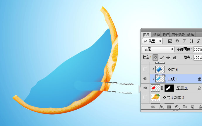 ps中怎么给橙子瓣合成创意海洋效果?