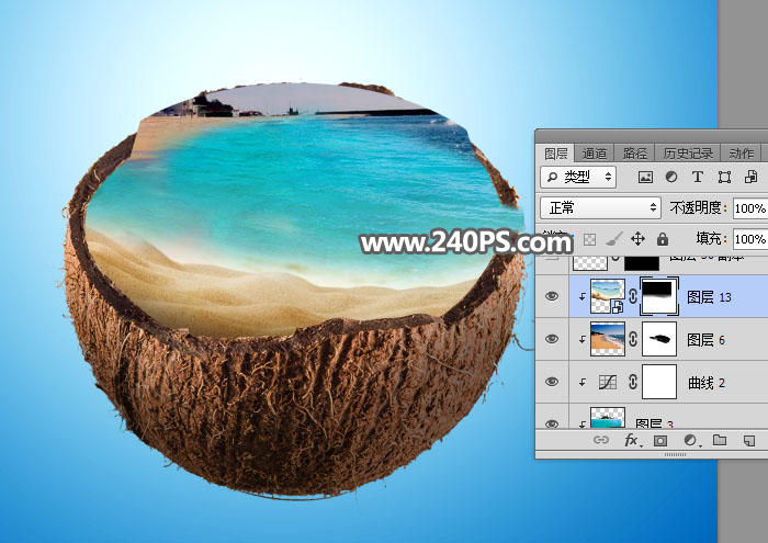 Photoshop创意合成椰子中的夏季海岛风景图片教程