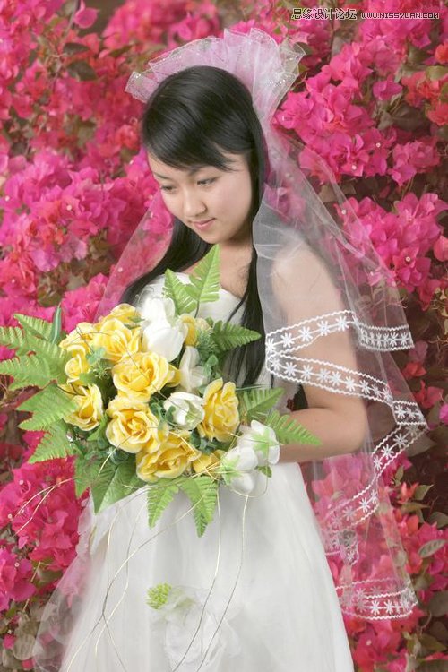 Photoshop颜色通道抠出红色纯色背景的新娘照片