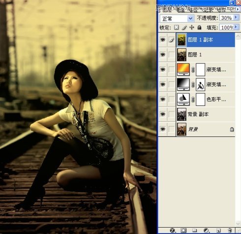 Photoshop调出美女冷冷的复古黄色调,PS教程