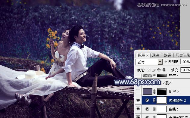 Photoshop调出河边婚纱照梦幻蓝色调,PS教程,