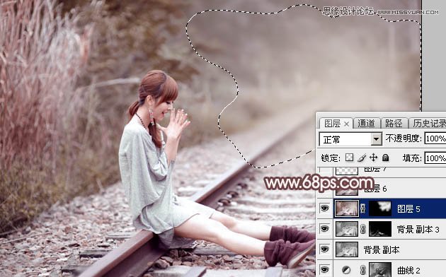 Photoshop调出铁轨边的美女逆光冷色效果,PS教程